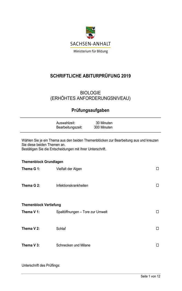 Abi Biologie Prüfung 2019 Sachsen