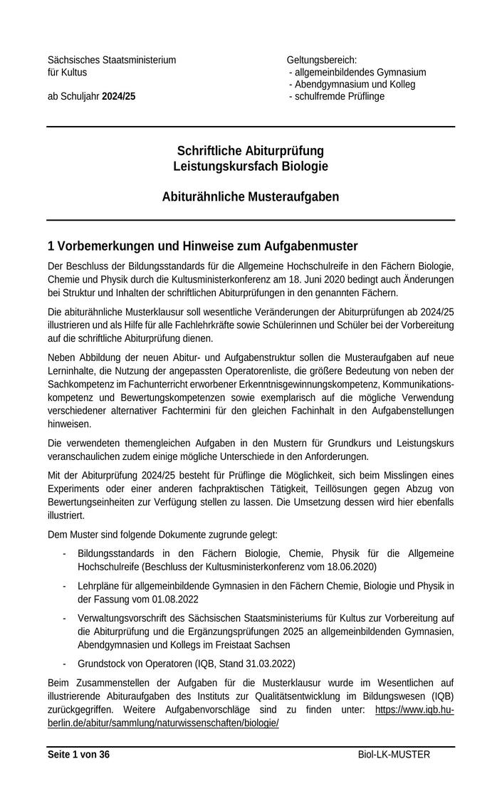 Abi Biologie Prüfung 2023 Sachsen