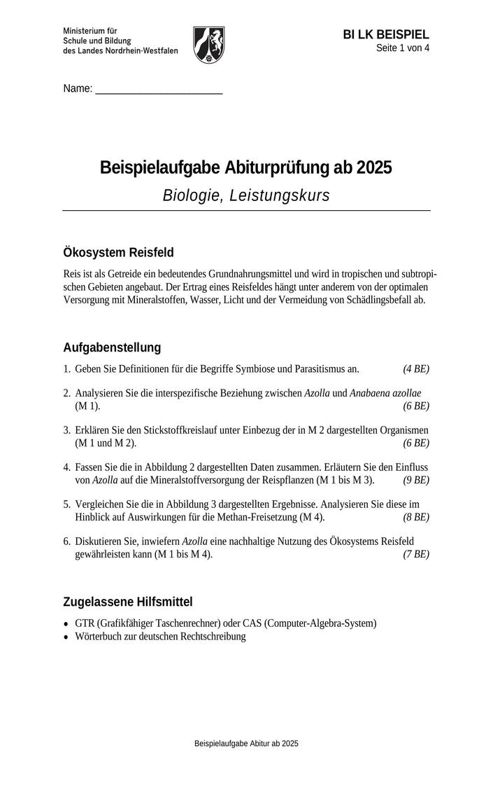 Abi Biologie Prüfung 2025 NRW