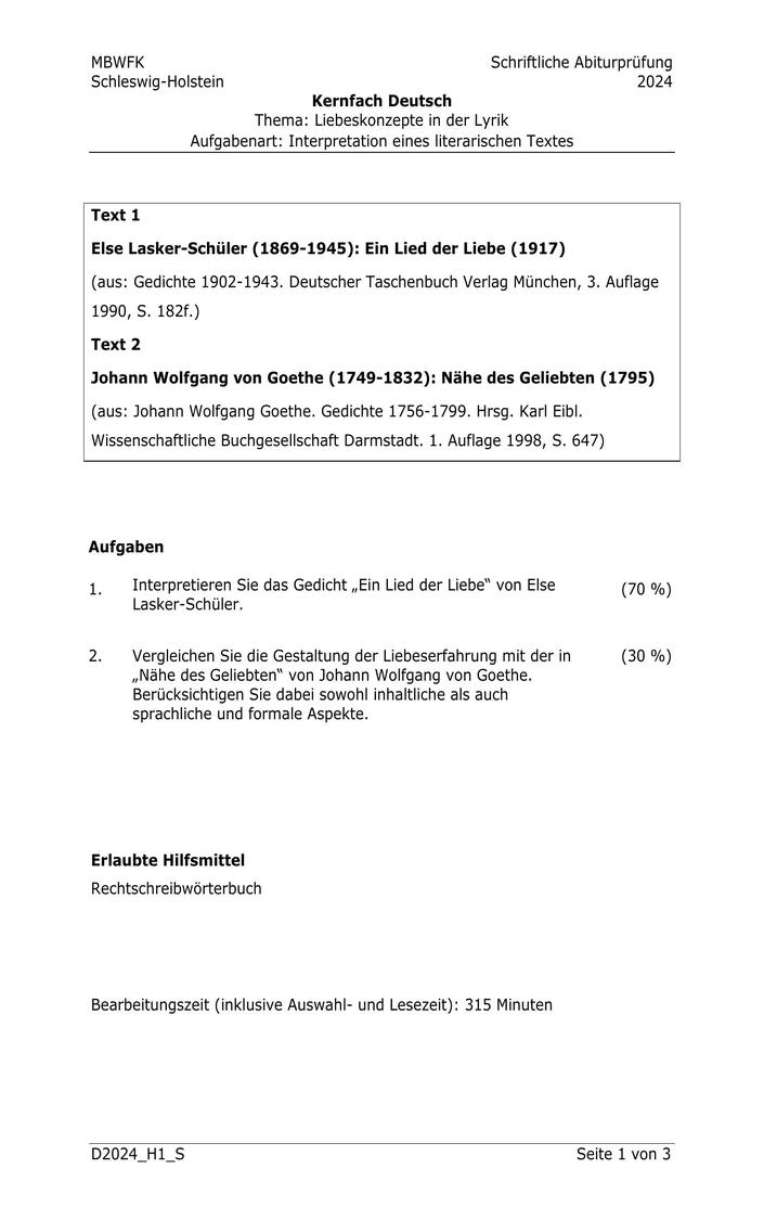 Abi Deutsch Prüfung 2024 SH