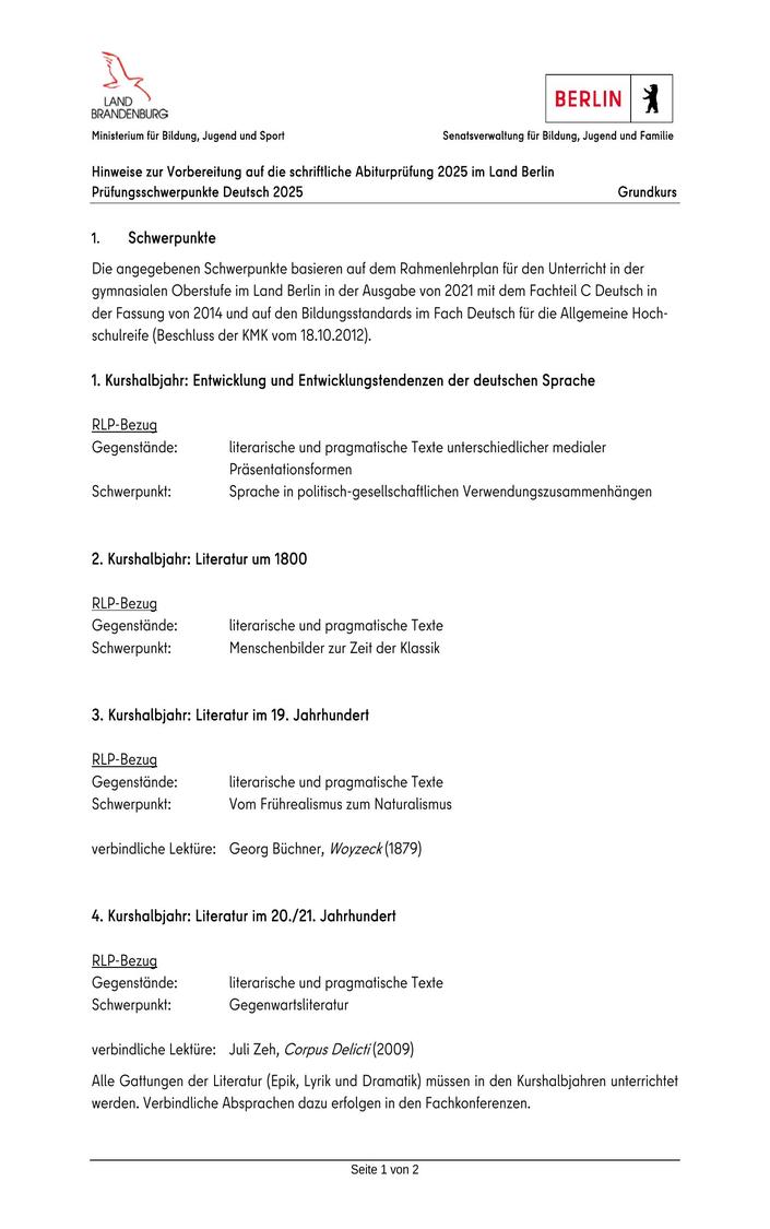 Abi Deutsch Prüfung 2025 Berlin