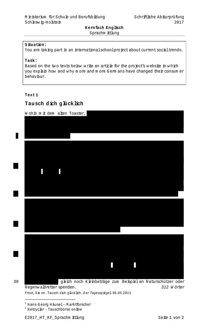 Abi Englisch Prüfung 2017 SH