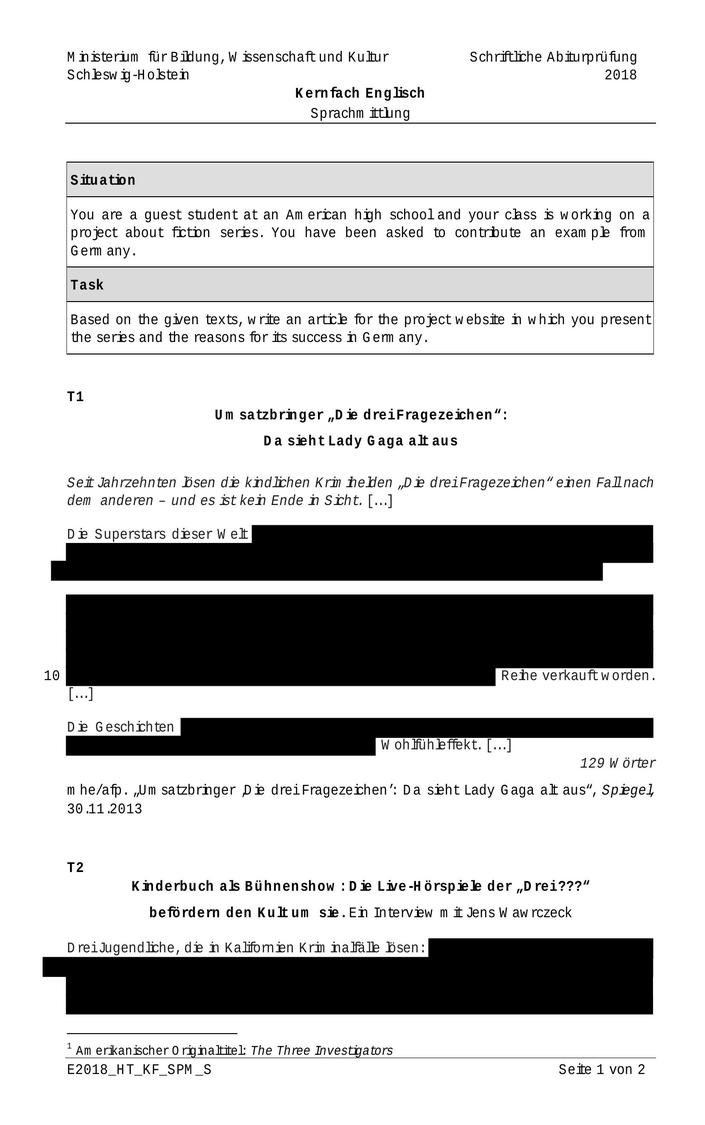 Abi Englisch Prüfung 2019 SH