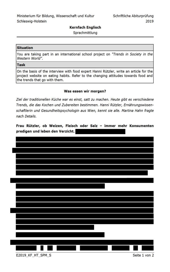 Abi Englisch Prüfung 2020 SH