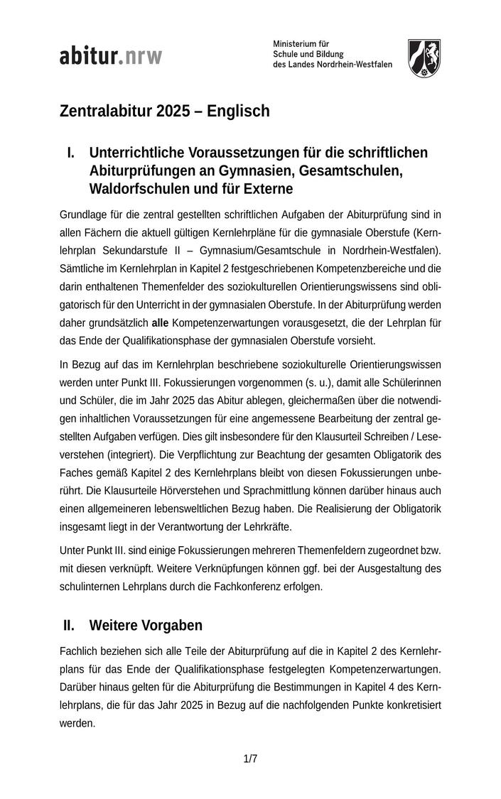 Abi Englisch Prüfung 2025 NRW