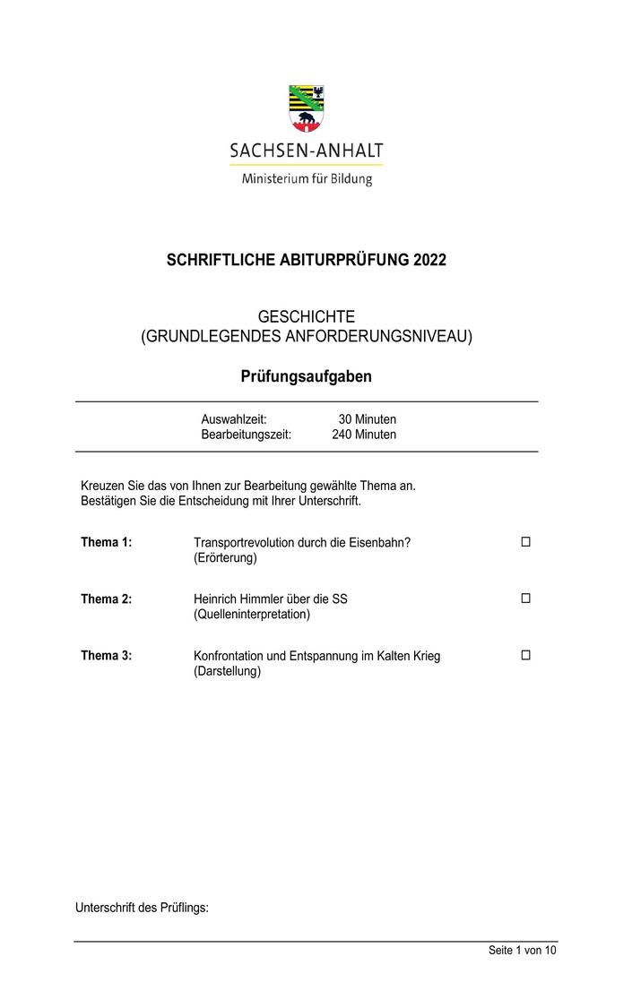 Abi Geschichte Prüfung 2022 Sachsen
