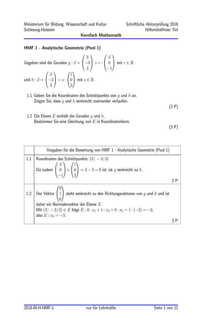 Abi Mathe Prüfung 2018 SH