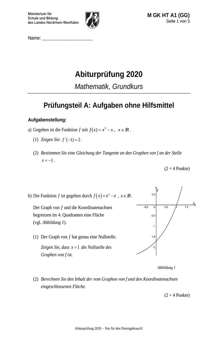 Abi Mathe Prüfung 2020 NRW