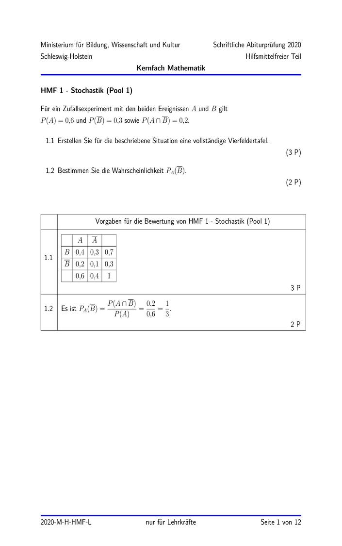 Abi Mathe Prüfung 2020 SH